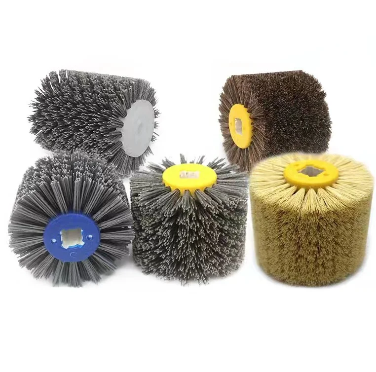Customized Shape Rotary Nylon Abrasive Wire Grain 120 Polishing Wheel Brush Roller for Wood