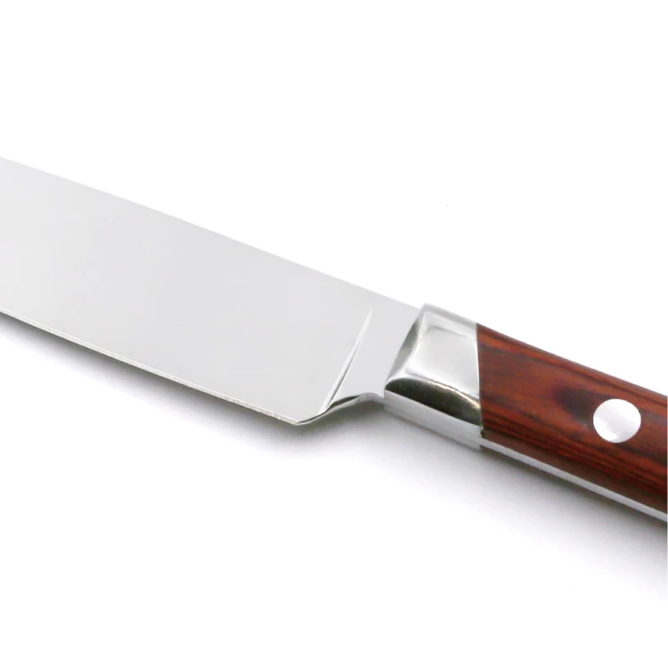 Steak Knife with Red Metal Durable Sustainable Pocket Knives Sharpened Stainless Steel Pakka Wood Handle Oriental Charm 4.9 Inch