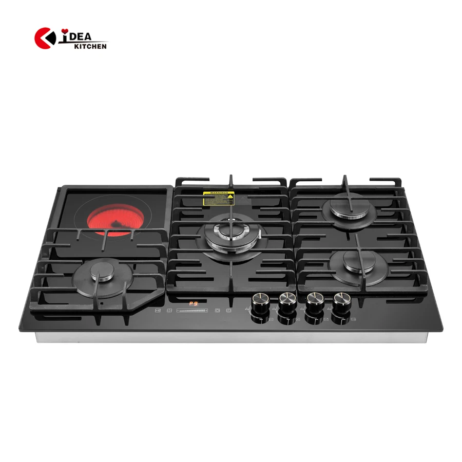 Table Top / Built In Electric and Gas Hobs Cooker with 4 Burner 1 Electric Tempered Glass Gas Electric Stove