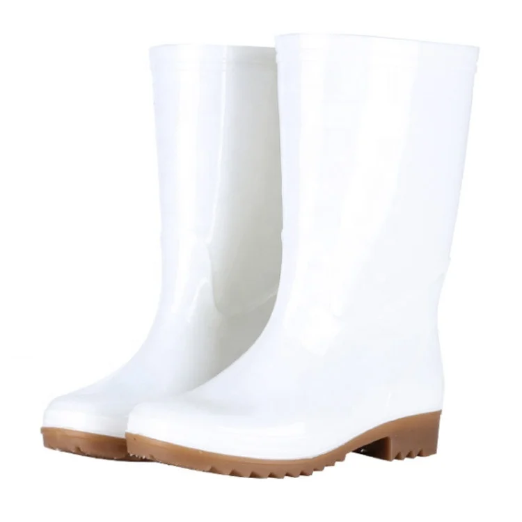 White Safety Rain Boots Waterproof Long Work PVC Rubber Boots for Food Industry