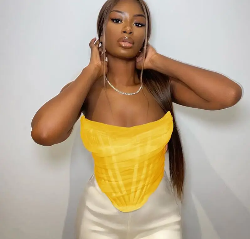 New product ideas 2021 hot selling See Through Mesh Off Shoulder Bustiers corset top women sexy Tube Top