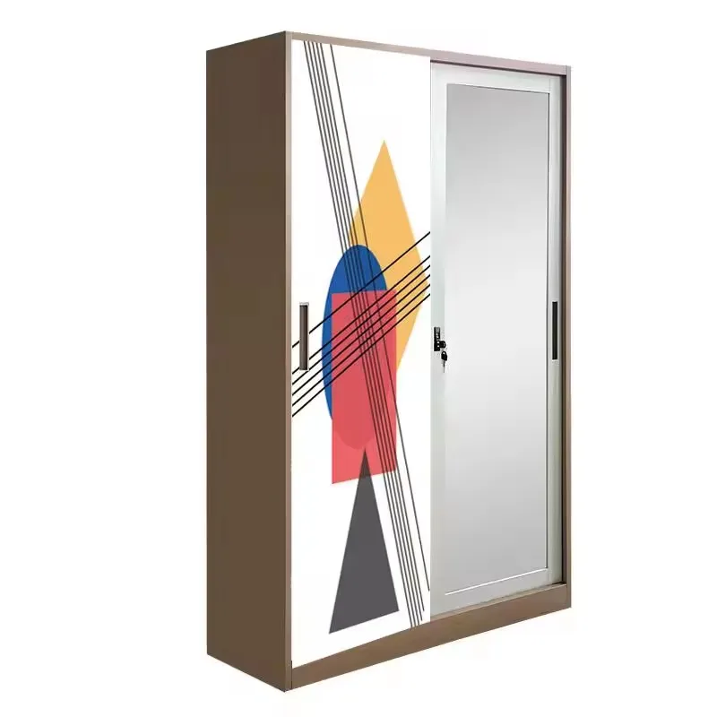 Customized Knock Down Structure Metal Cloth Wardrobe Steel Room Locker Sliding Door Home Furniture Wardrobe
