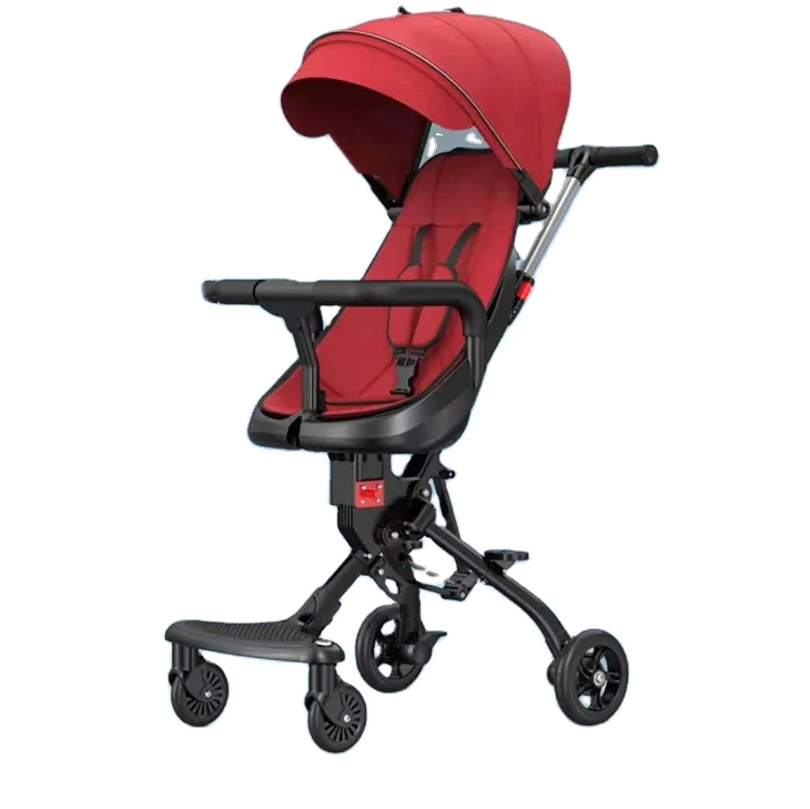 Adjustable Handle Lightweight Portable Rattan Pram Buggy Foldable 2-in-1 Alloy Frame for 3-Year-Olds