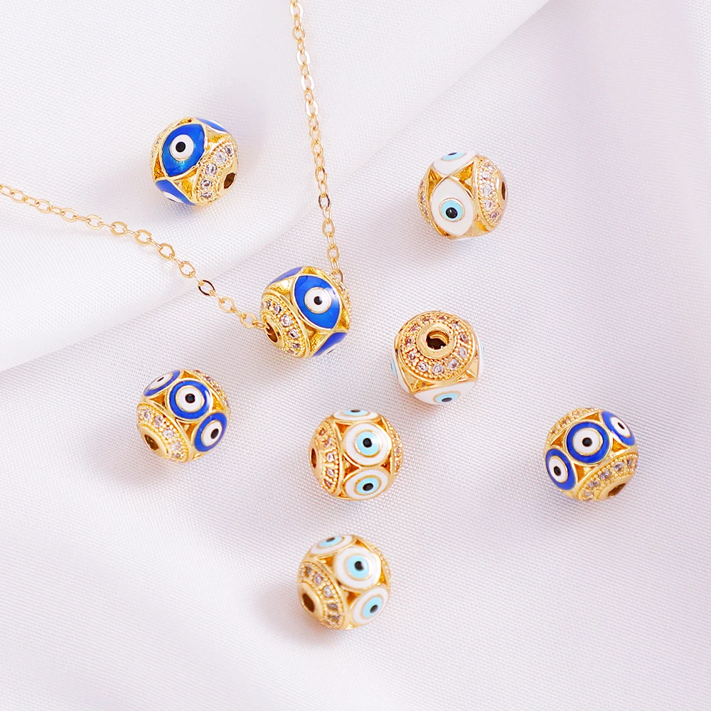 18K gold plated brass round spacer beads Enamel Drop Oil Eye Loose Beads Magic Eye Klein Blue bead for jewelrymaking