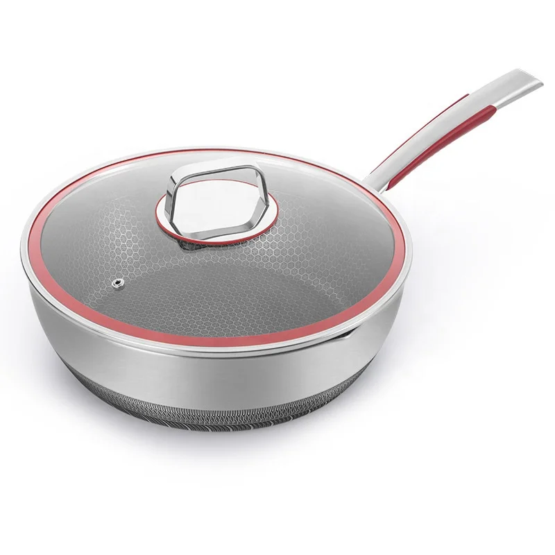 Manufacturer Non Stick Honeycomb Triply 18/10 Stainless Steel Fry Pan With Handle