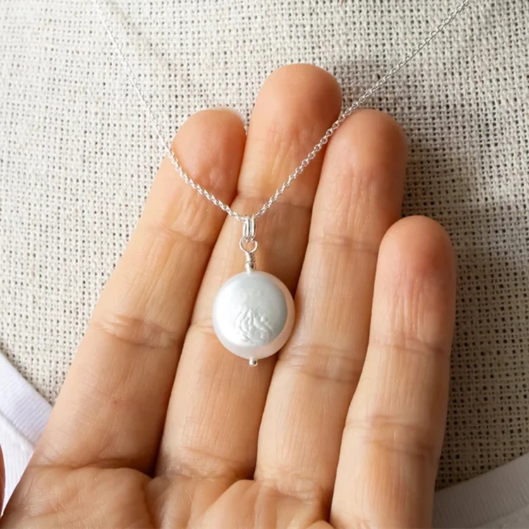Luxury sterling silver single white coin water fresh pearl necklace for gift