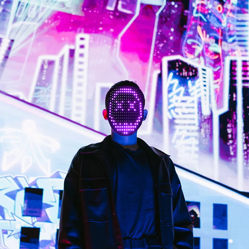 Wholesale Fashionable Full Face LED Light Glowing Mask Halloween Cosplay Party Rechargeable WiFi Gesture Sensor Mask Masquerade