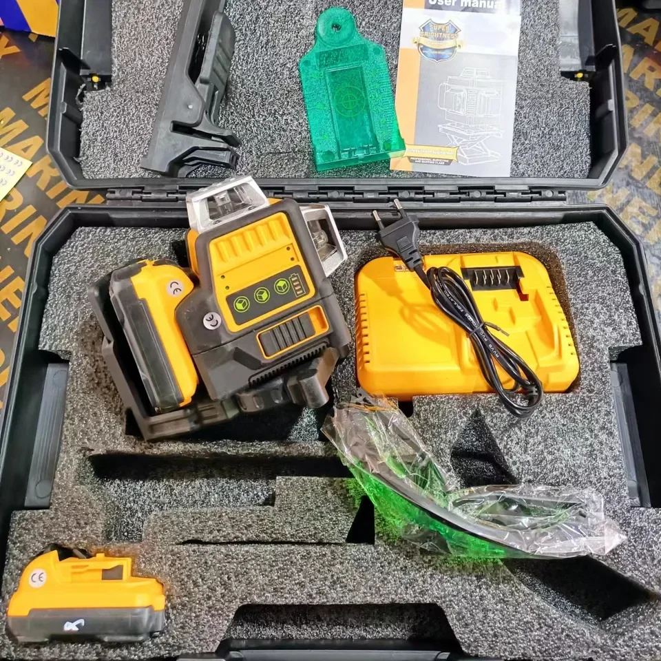 JSD Portable Cordless Green Beam Line Laser Level 12 Lines 3d Self-leveling 360 Laser Level