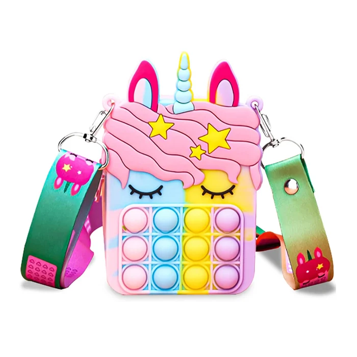 Mini Macaron Color Silicone Kids Poppet Fidget Popper Push Bubble Unicorn Pop Crossbody Bag Purse For Girls