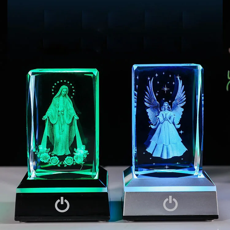 2024 New Night Light laser crystal block cube paperweight with Sensitive Touch Switch led light base MH-F0598