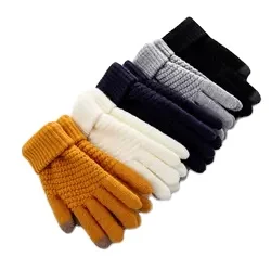 Japan Korea Style 2024 New Cheap Adult Warm Unisex Acrylic Lady Jacquard Touch Screen Gloves Keep Warm Winter Gloves