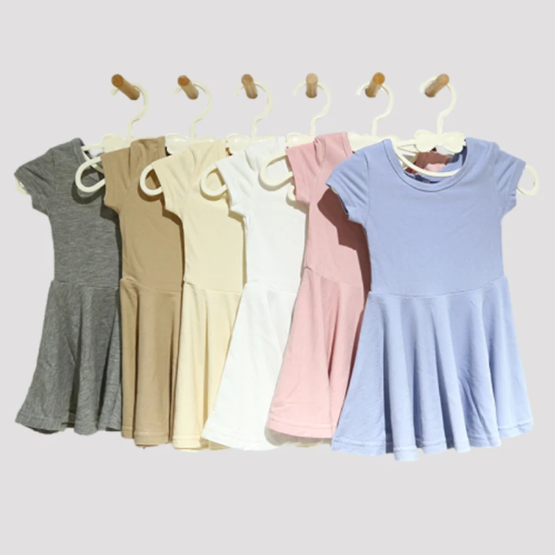 Hongbo Customizable Toddler Girl Dress Casual Short Sleeve Bamboo Spandex Breathable & Soft Baby Clothing for Kids for Birthdays