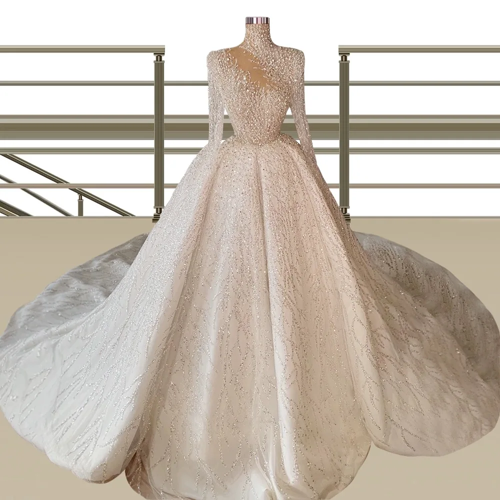 AL1608 2024 sequins french lace wedding bridal dress for party luxury plus size beaded elegant african wedding dress ball gown