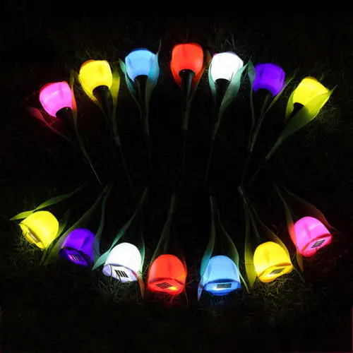 Good price waterproof colorful tulip flowers solar lawn lights for patio yard outdoor garden courtyard plazza