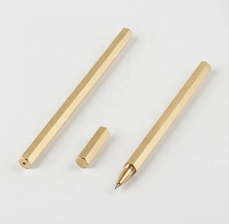 Well machined hexagon brass metal ball pen roller ball pen writes smoothly and cleanly Hexagonal pen Roller ball with Black Gel