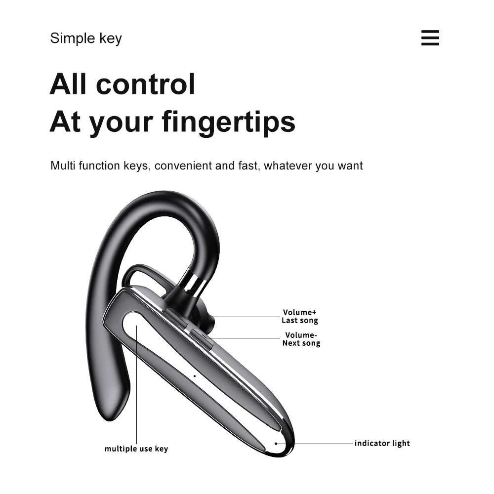 Yyk 530-1 Ear Hook Earphone Cellphone Office Driving Headphone Hands-free High Quality Led Display Rotatable Earbuds Earpiece