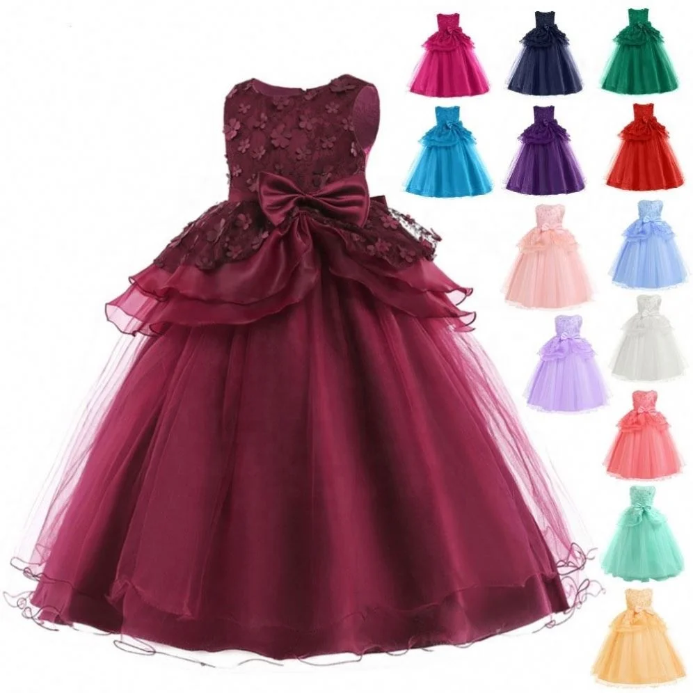 gilr dress of 2023 latest new design long lace fancy kids clothes little children flower party princess smocked 2-10 year wear