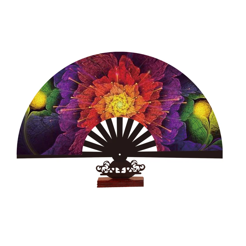 Plastic Dance Party Kungfu Fan Large Clack Folding Fan European Style Hand Fan