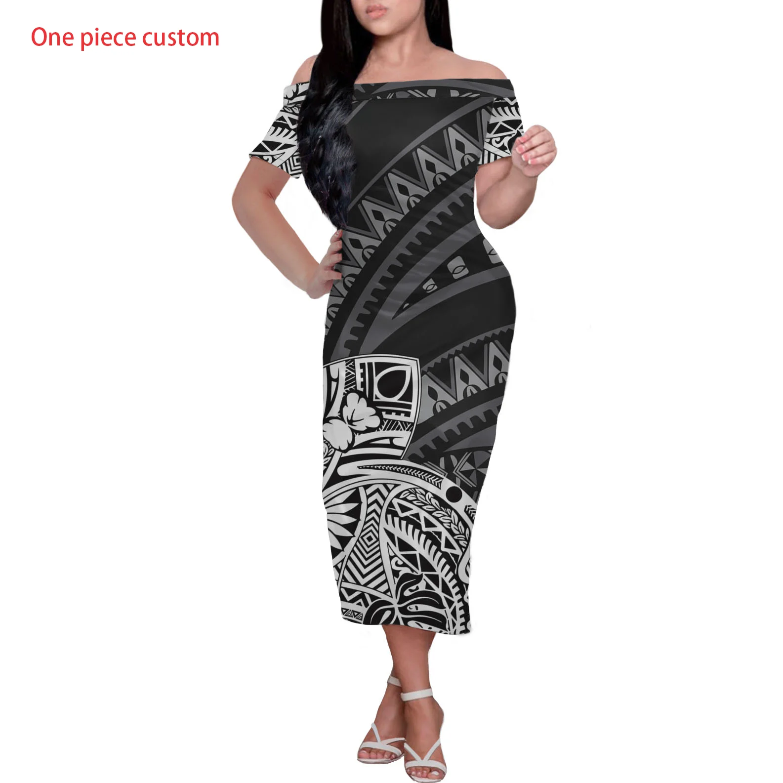 2021 new arrival boho ethnic clothing white and black stripes formal elegant midi dress with sleeves for wedding guest