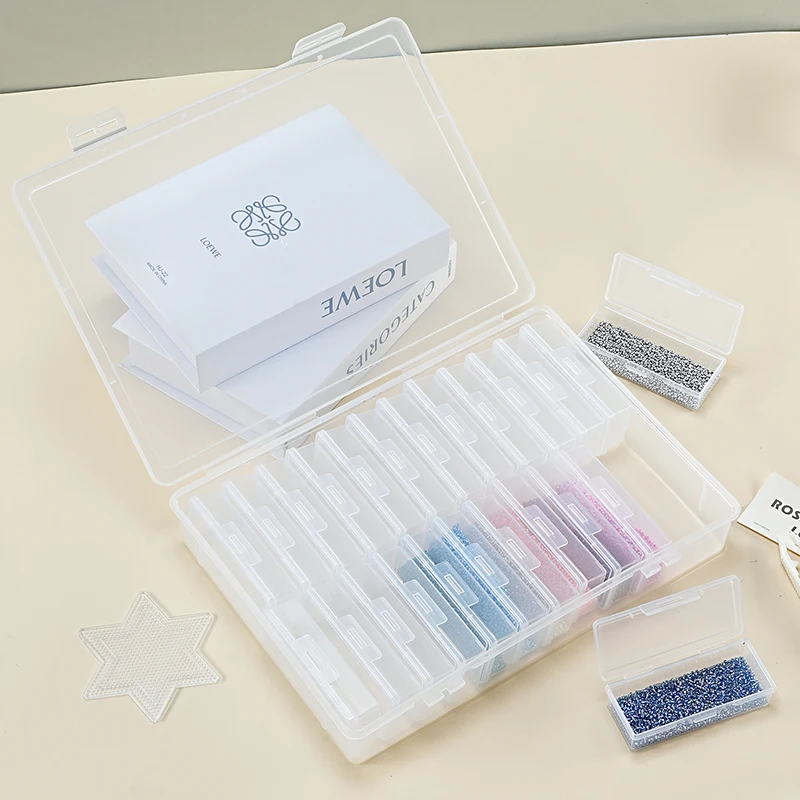 24pcs Set Transparent Portable Storage Box Multifunctional Handicraft Organizer Hair Accessories DIY Rice Beads Storage Box