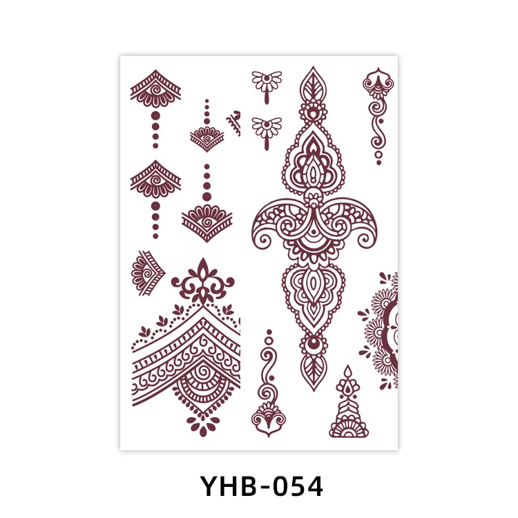 New Design Hot Sale Red Henna Mehndi Water Transfer Temporary Sticker Tattoos in India Arabian for Hands