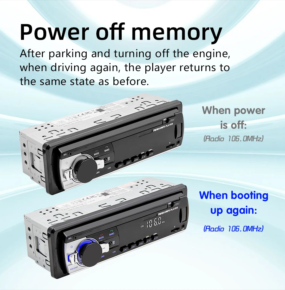 BQCC 1Din MP3 Car Player Multimedia  TF AUX Input Stereo Radio BT FM USB  Power Protect phone charging Car Audio 520L