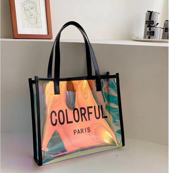 custom pvc gift shopping packaging Hologram Shoulder Bag waterproof logo