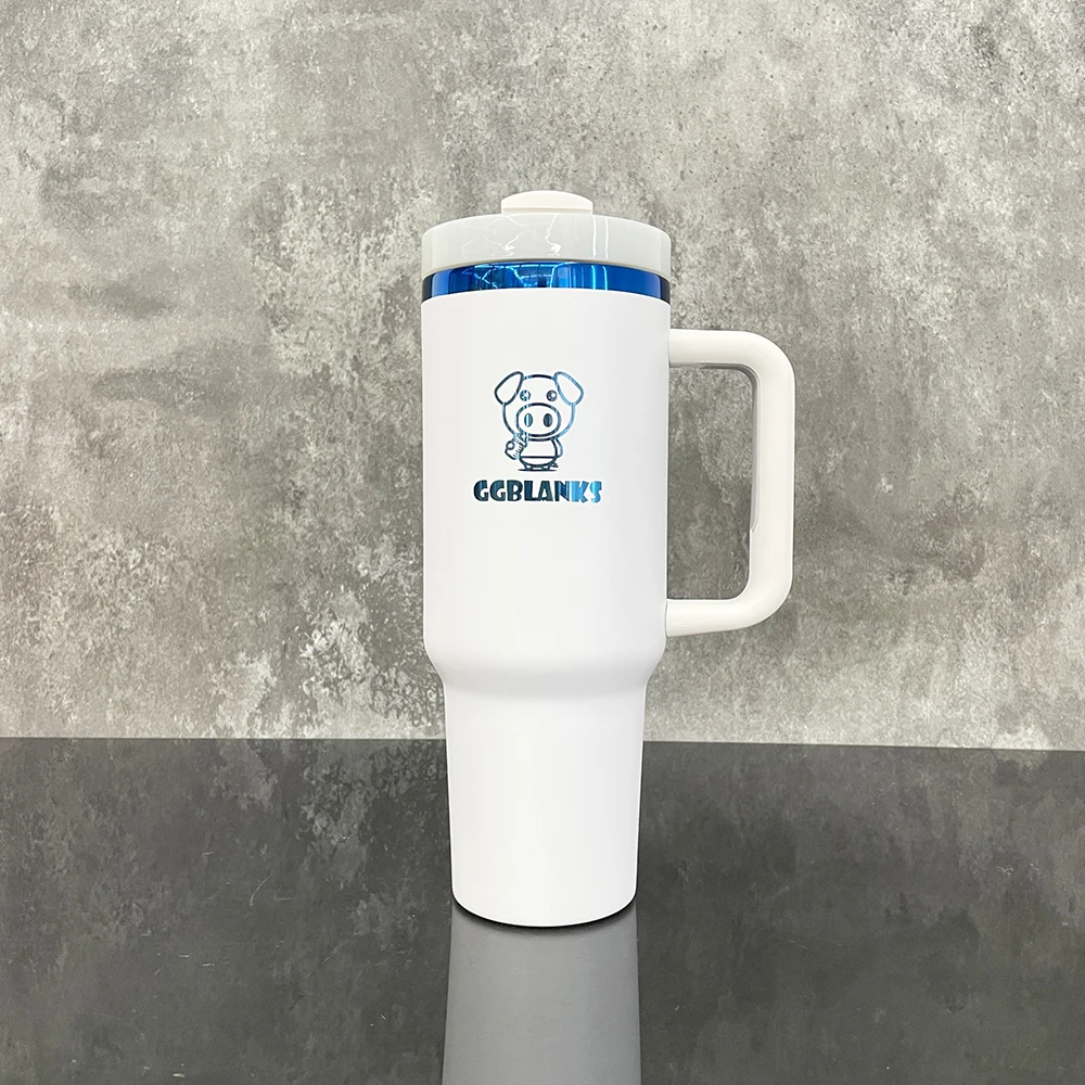 Double walled blue underneath 40oz Water Bottle stainless steel Reusable Travel Mug Laser Engraved powder coated coffee cups