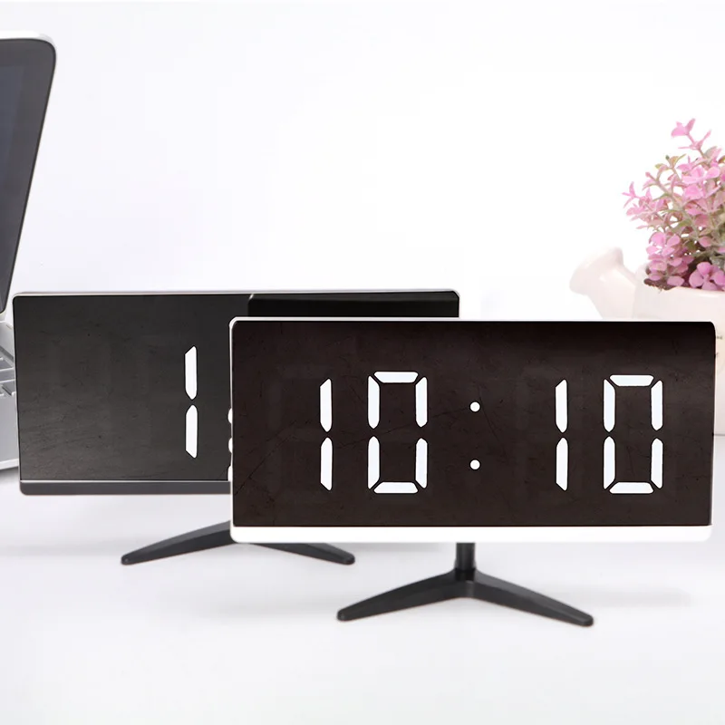 KH-CL130 Digital Temperature Calendar Display Large LED Mirror Alarm Clock With USB Charger