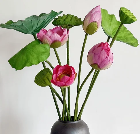 Artificial flowers lotus hand feeling lotus leaves lotus new Chinese flower arrangement living room flower