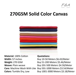 Stock Canvas 57' 270GSM Solid Color Cotton Canvas Fabric Wholesale Sewing Fabric High Quality Multiple Colors Low MOQ