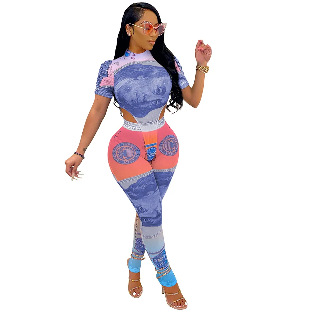 
High Waist Women Stretch Pants Set Bodycon Dollar Two Pants For Women Sets Short Sleeve Two Piece Pant Set Bodysuits 2 Piece 