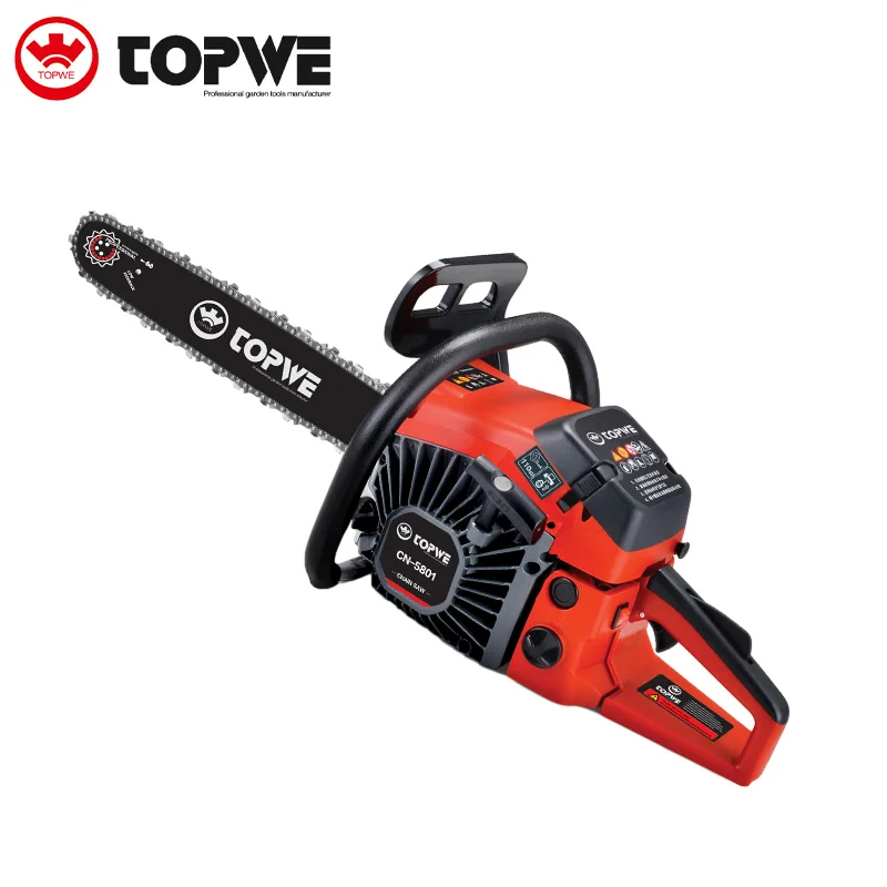 TOPWE Hot Selling Powerful Garden Tools Wholesale Air-cooled Chinese Chainsaw 58cc Gasoline Chainsaw