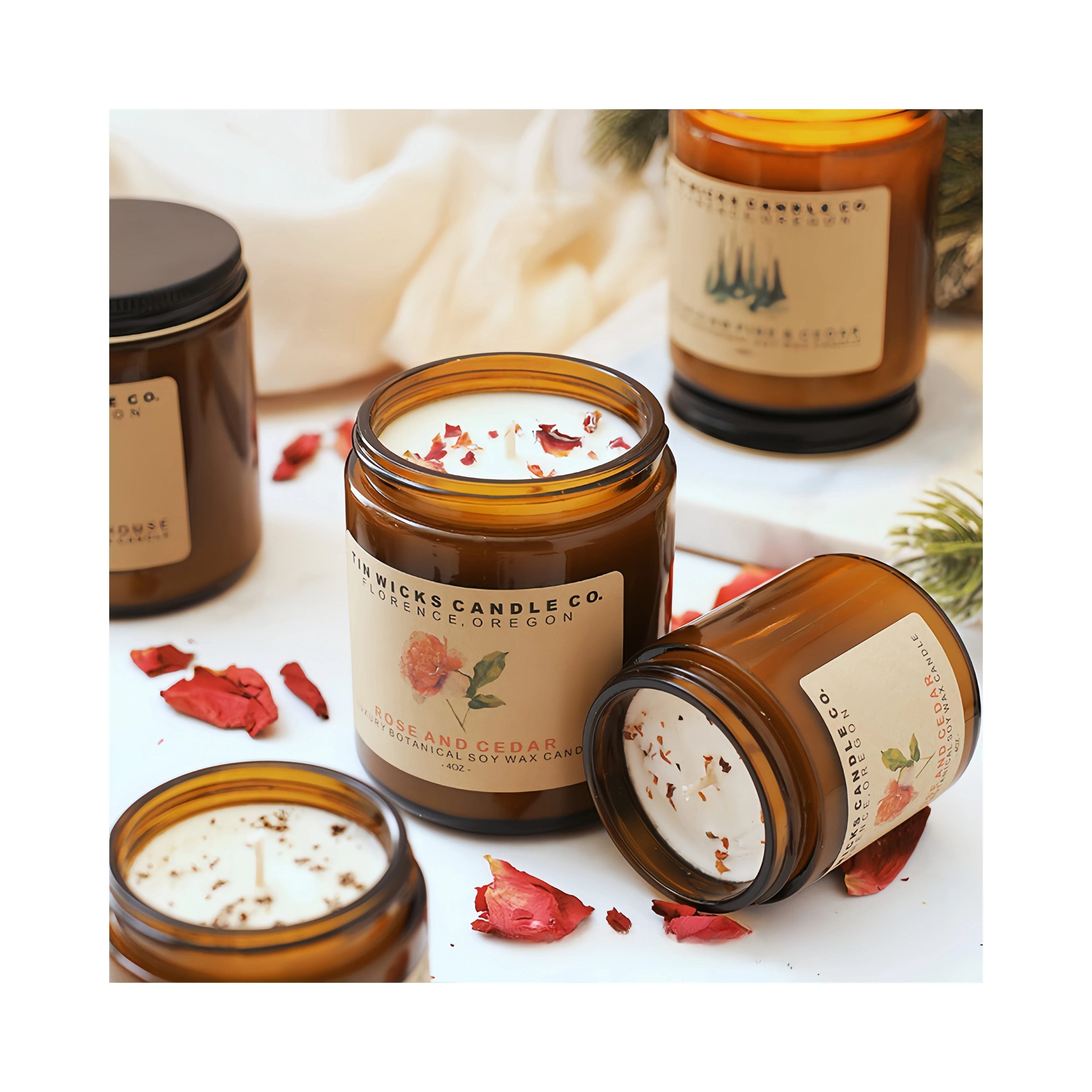 Handmade Vintage Luxury Bespoke Aromatherapy Essential Oil Soy Wax Candle In Amber Glass Jar