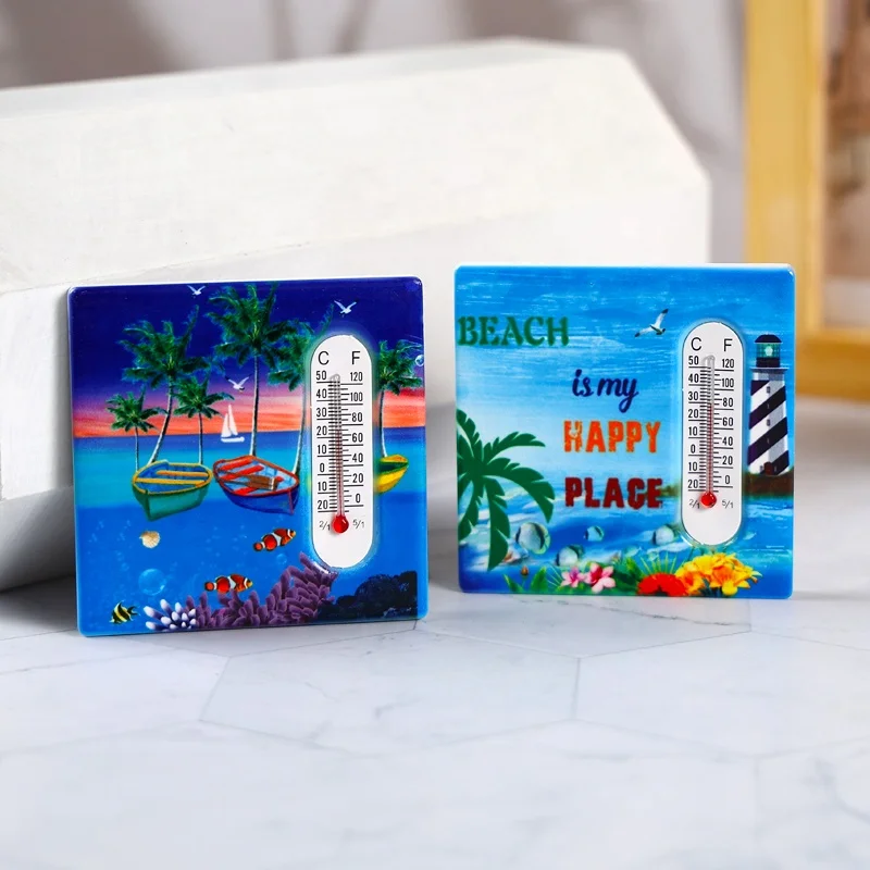 cheap tourist souvenir custom logo ceramic thermometer fridge magnet sticker
