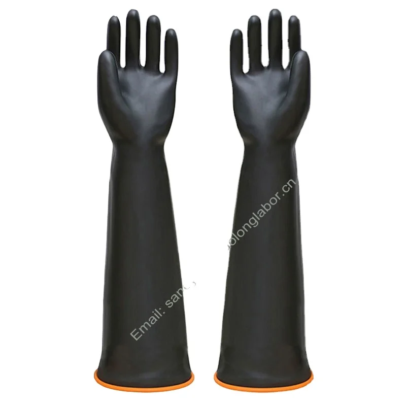 Black industrial 45cm gloves labor protection acid and alkali resistant latex rubber gloves