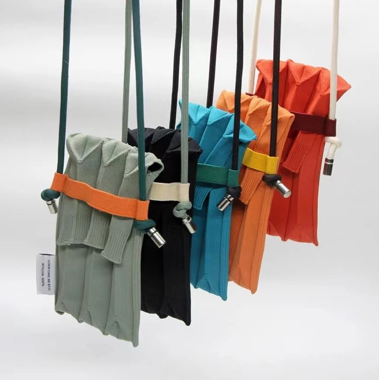 Factory Custom Fashion Crochet Solid Pleated Knit Cell Phone Bag
