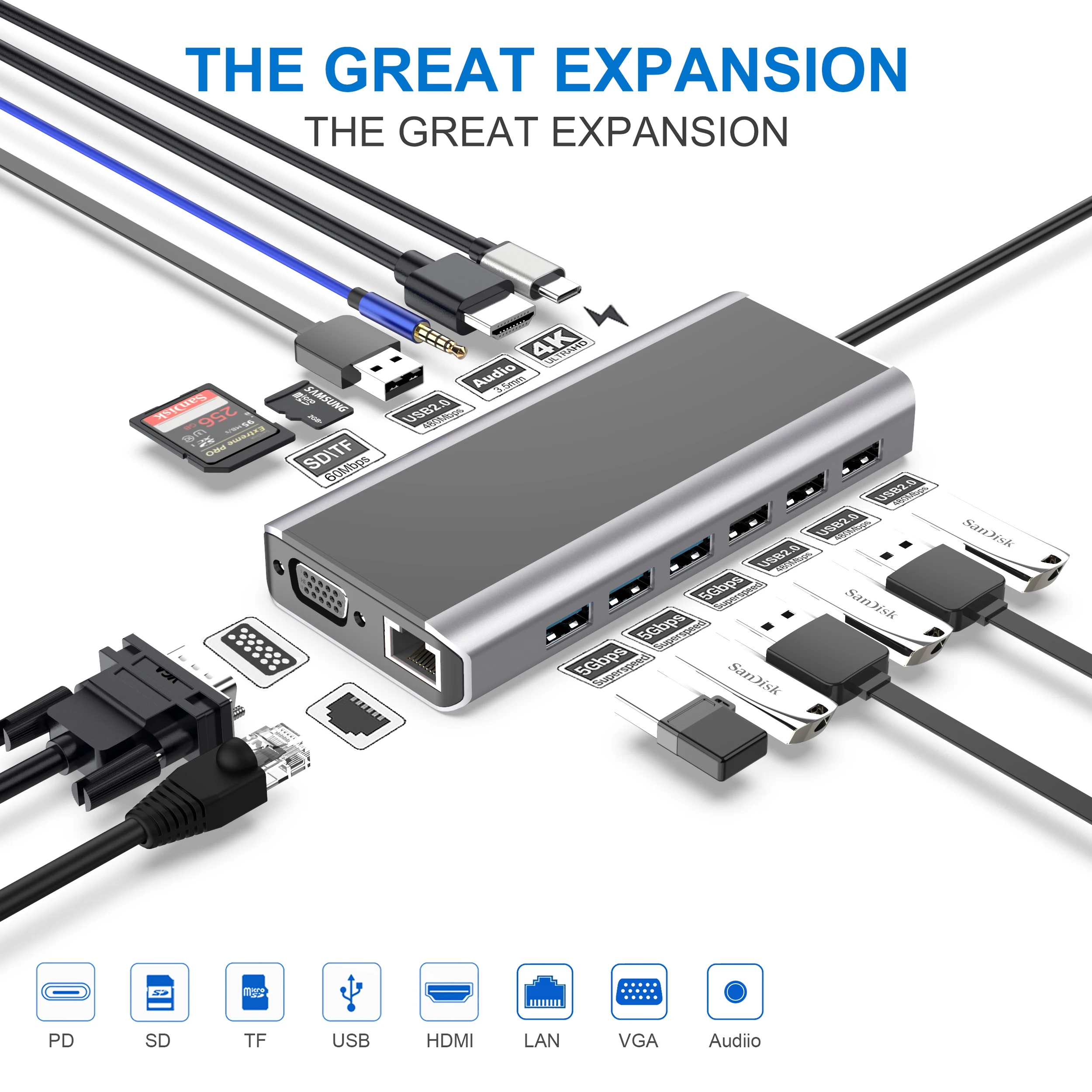  2020 Новинка 15 в 1 док-станция для ноутбука Type C Usb3.0 Беспроводная зарядка USB концентратор адаптер Macbook Pro Surface