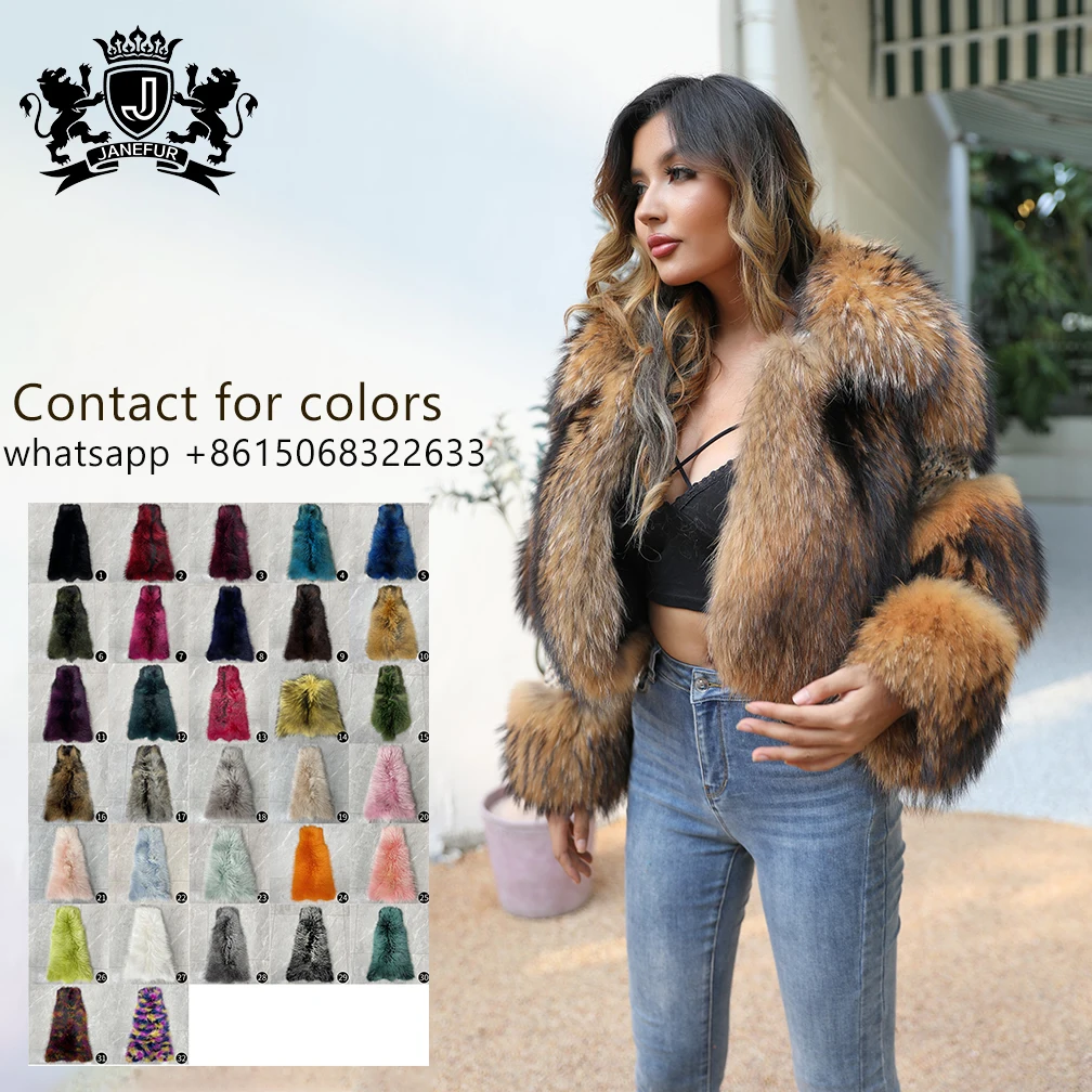 New Arrival Fashion Luxury Cashmere With Natural Raccoon Fur Coat For Women UK Genuine Cropped Fur Jacket