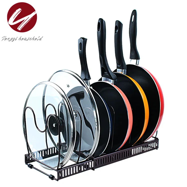 2021 Multifunctional Telescopic Kitchen Shelf Wrought Iron Pot Cover Storage Rack Multi-layer Adjustable Pot Rack