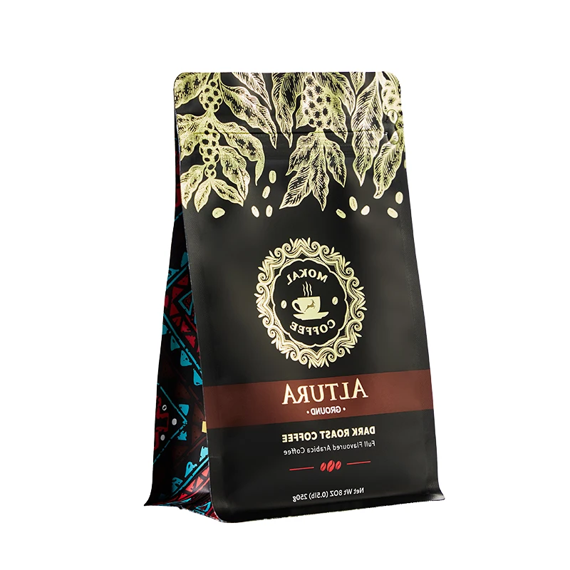 China Companies Supplier Custom Printed 1/2Lb 170Microns PA/AL/PE Registered Matte Coffee Beans Block Bottom Packaging Bags