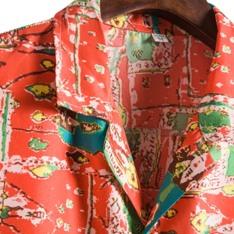 High quality summer fashion red fancy print breathable soft mens hawaiian beach style shirts