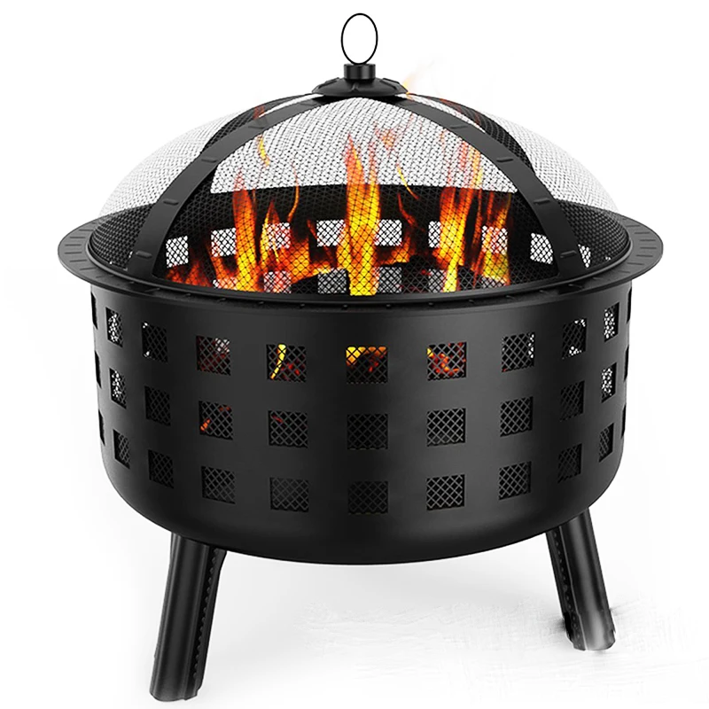 2022 Outdoor Garden Campfire Marble Tile Fire Bowl Wood Burning Metal Bbq Warming Fire Pit With Base