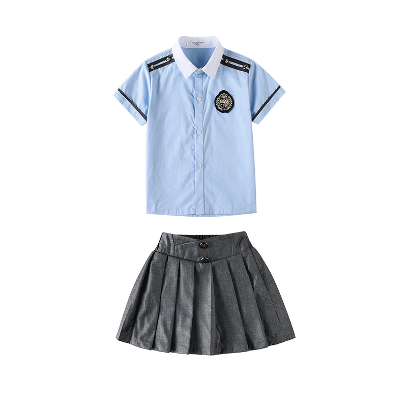 2022 Factory Apparel New Primary Kindergarten School Blue and White Soccer Uniform Designs Services Wholesale Polo Shirts Sets