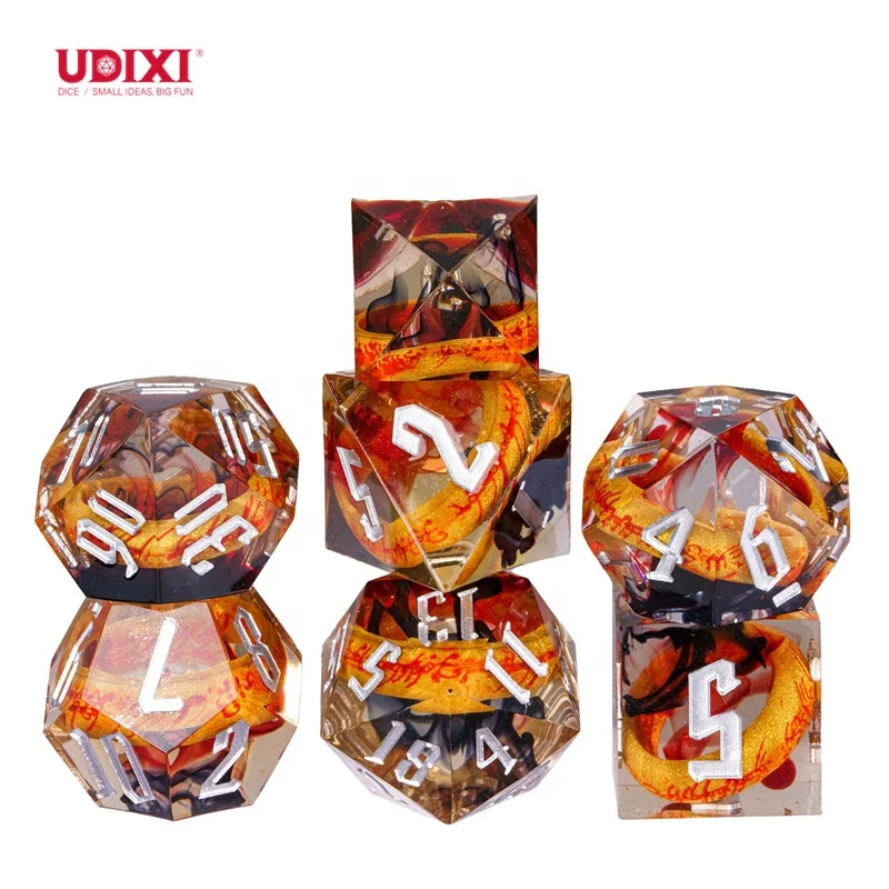 Udixi Custom Handmade Sharp Amber Ring resin dice Dice Dungeons and Dragons DND board game Dice Set