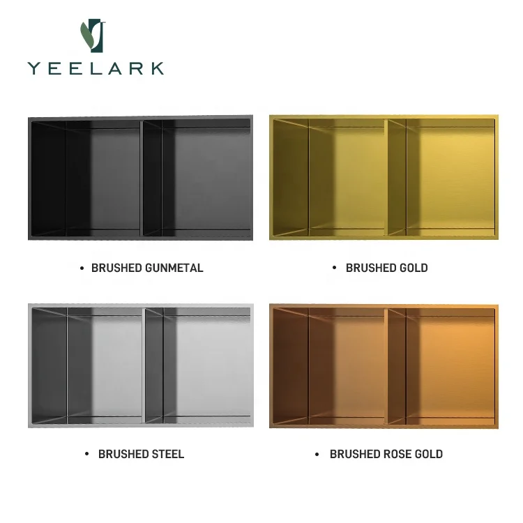 EDM/OEM New Style Hot Selling Luxury Brushed Gold Cabinet Wall Insert Double Bowls 304 Stainless Steel Bathroom Niches