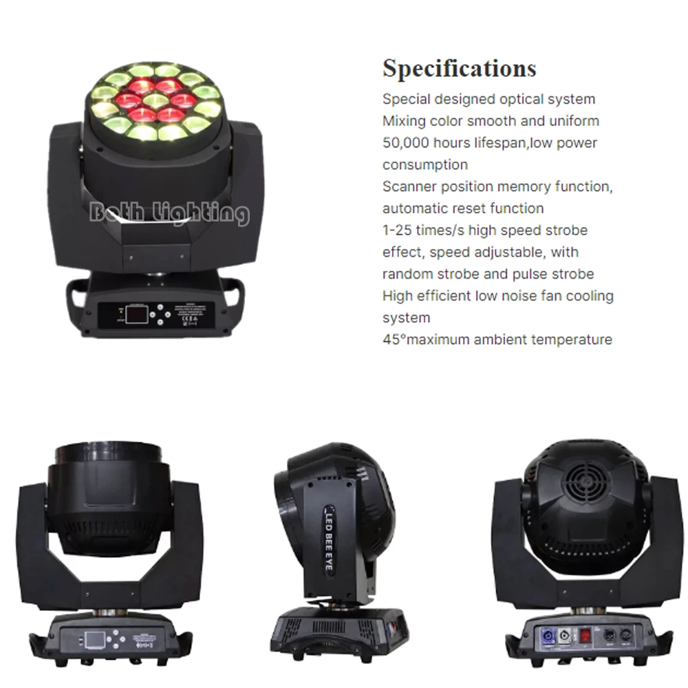 Bothlighting 450W 19x15w Bee Eye Pixel Led beam wash Moving Head Light sharpy light ZOOM and Rotation DMX 512