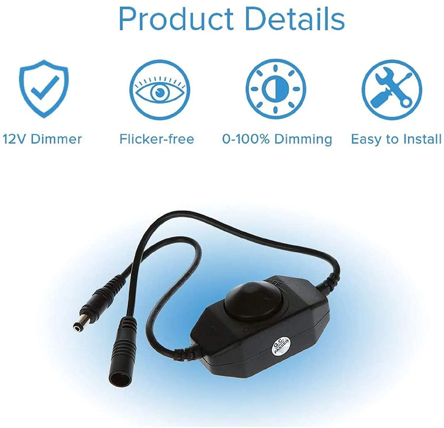 eSann 6A Plug in DC Cord 12V Black Inline Neon Led Light Dimmer Knob Switch for Led Lights