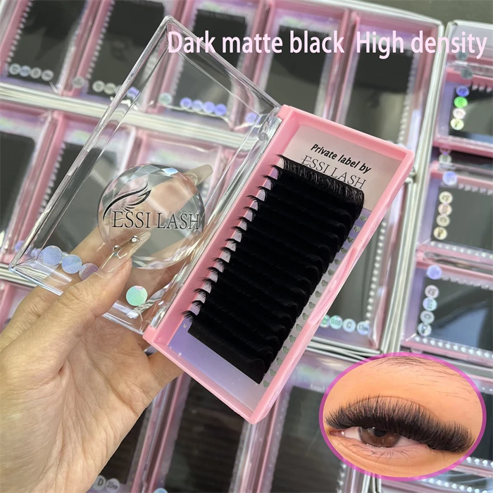 Hot selling Korean Pbt Dark fluffy and soft eyelashes super Matte black mink/Silk/cashmere lashes Extensions  Private Label