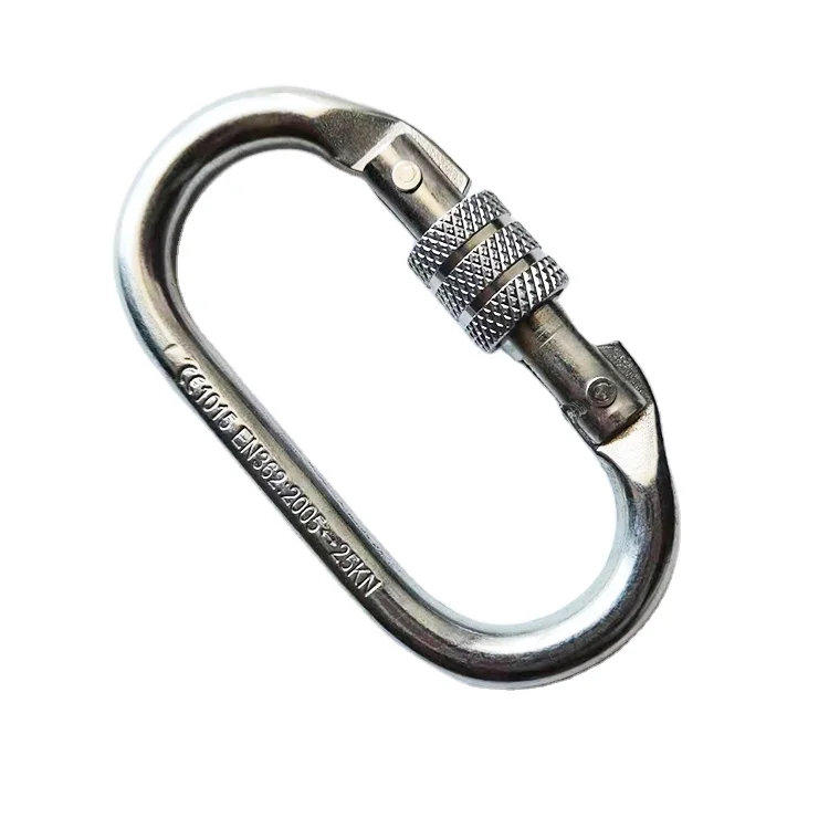 large karabiner 25kn Black Steel Screw Clasp Clip Black Carabin Open size 18mm Climbing O- Shape Rope Screw Lock Carabiner Hook Custom Logo